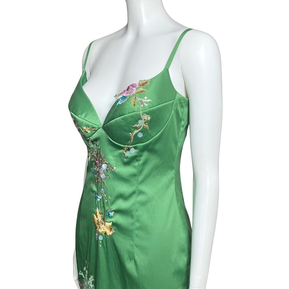 NWT Vintage Y2K Julian Joyce Midi Cocktail Dress Green Sequins Fairy. XS 6. Hoco - Picture 9 of 14